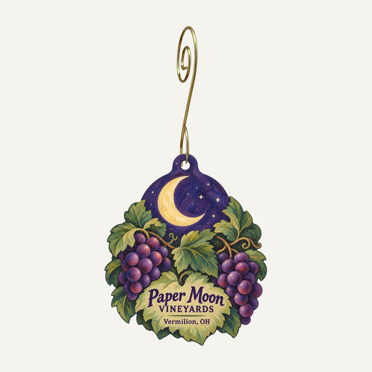 Paper Moon Vineyards Logo custom wood ornament OC1097 hanging on hook