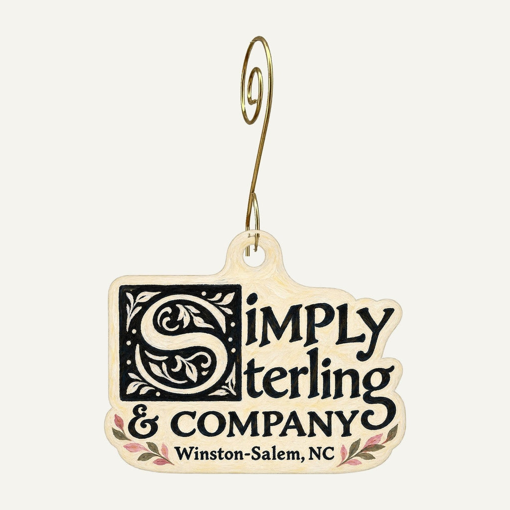Simply Sterling & Company Logo custom wood ornament OC1100 hanging on hook