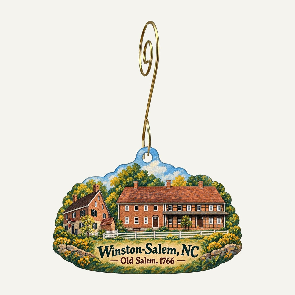 Simply Sterling & Company Town Icon custom wood ornament OC1102 hanging on hook