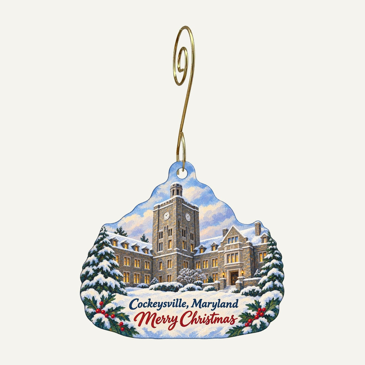 Valley View Farms Christmas custom wood ornament OC1104 hanging on hook