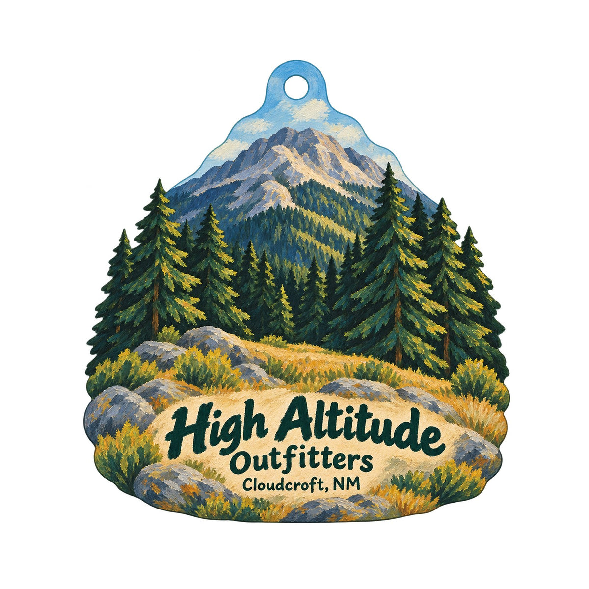 High Altitude Outfitters Logo custom wood ornament OC1109 on white