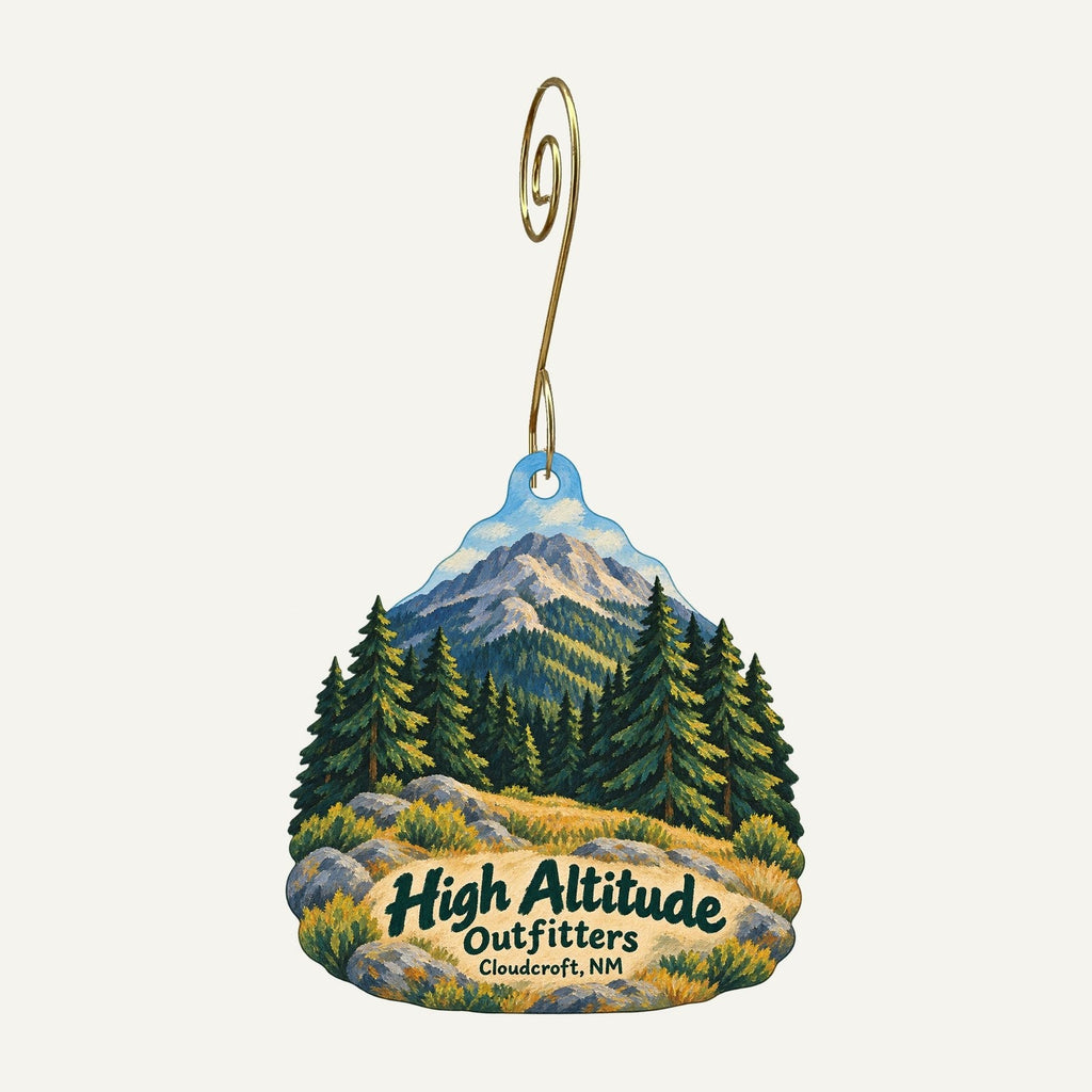 High Altitude Outfitters Logo custom wood ornament OC1109 hanging on hook