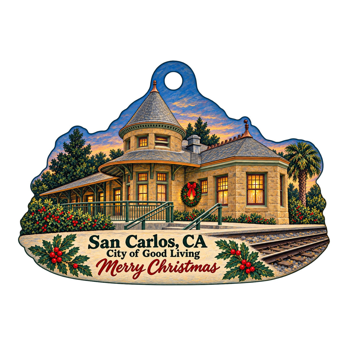 Reach and Teach Books, Toys, and Gifts Christmas custom wood ornament OC1116 on white