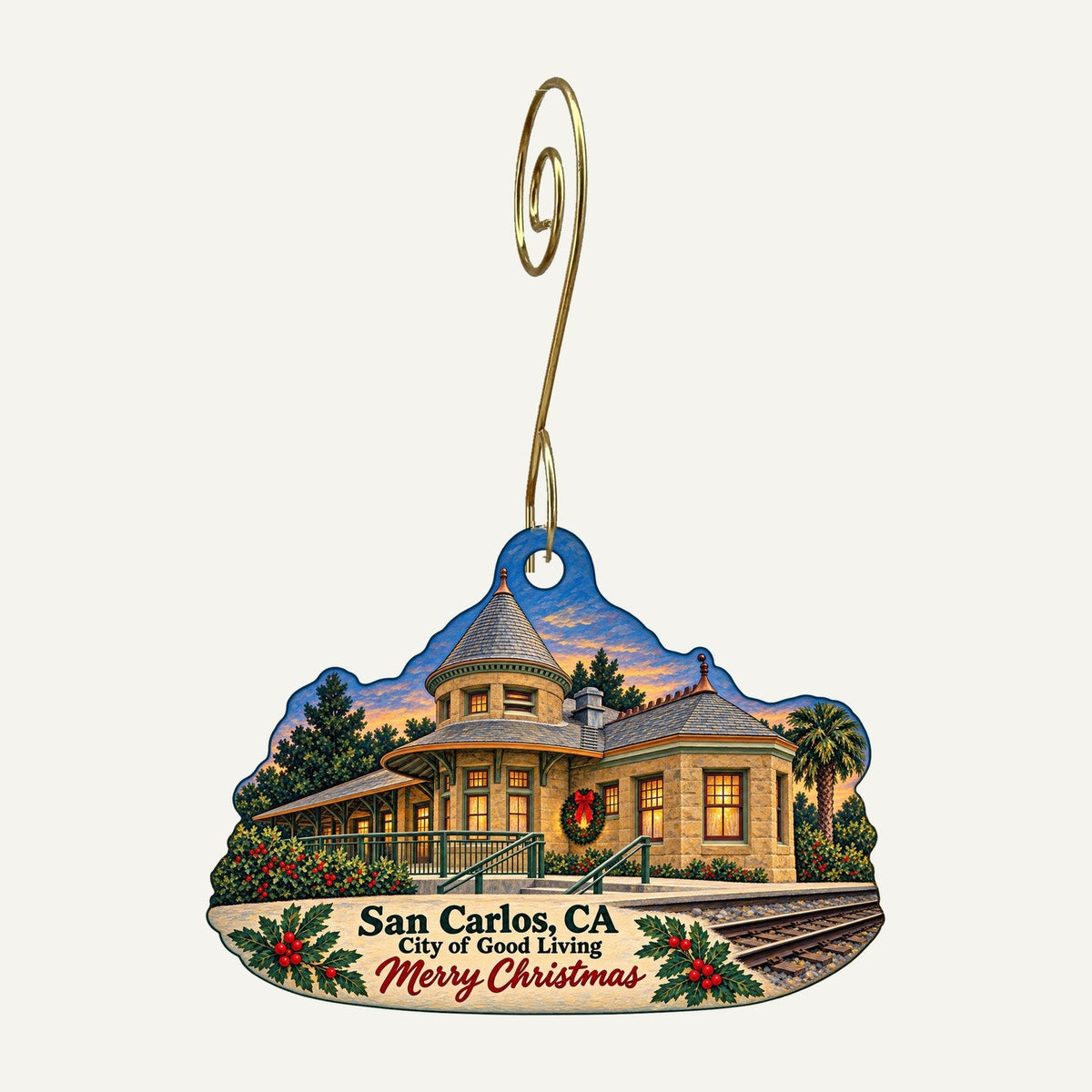 Reach and Teach Books, Toys, and Gifts Christmas custom wood ornament OC1116 hanging on hook