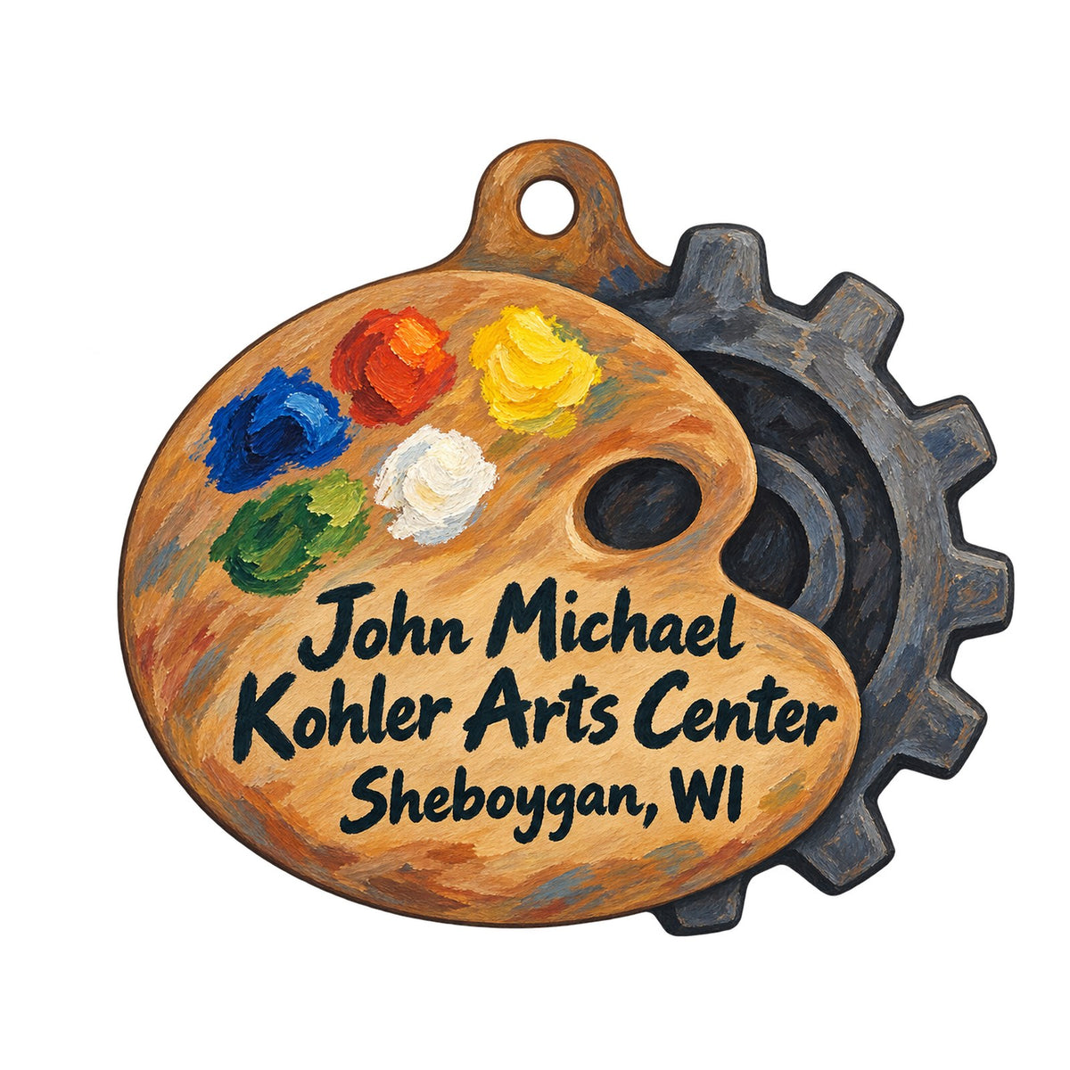 John Michael Kohler Arts Center Logo custom wood ornament OC1118 on white