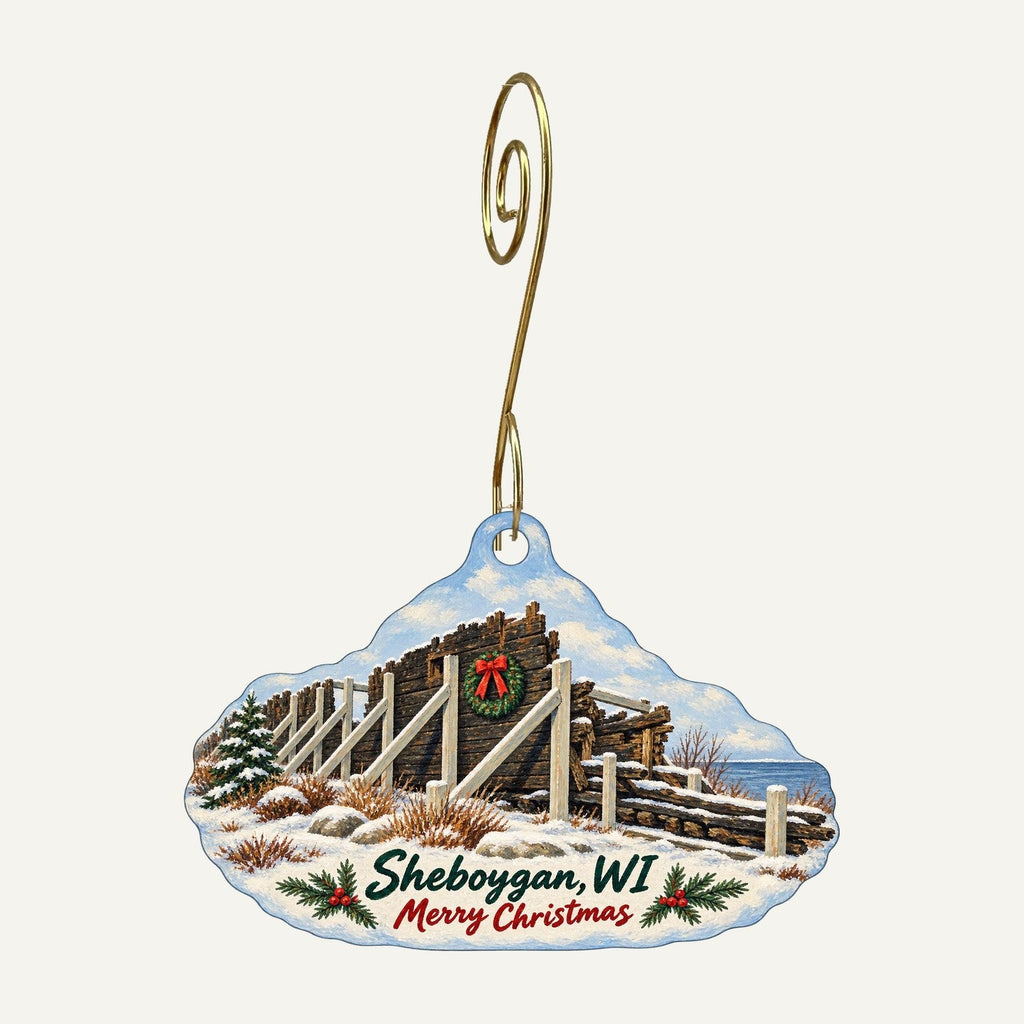 John Michael Kohler Arts Center Christmas custom wood ornament OC1119 hanging on hook