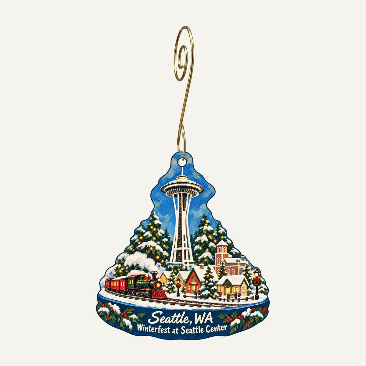 Space Needle and Chihuly Garden and Glass Christmas custom wood ornament OC111 hanging on hook