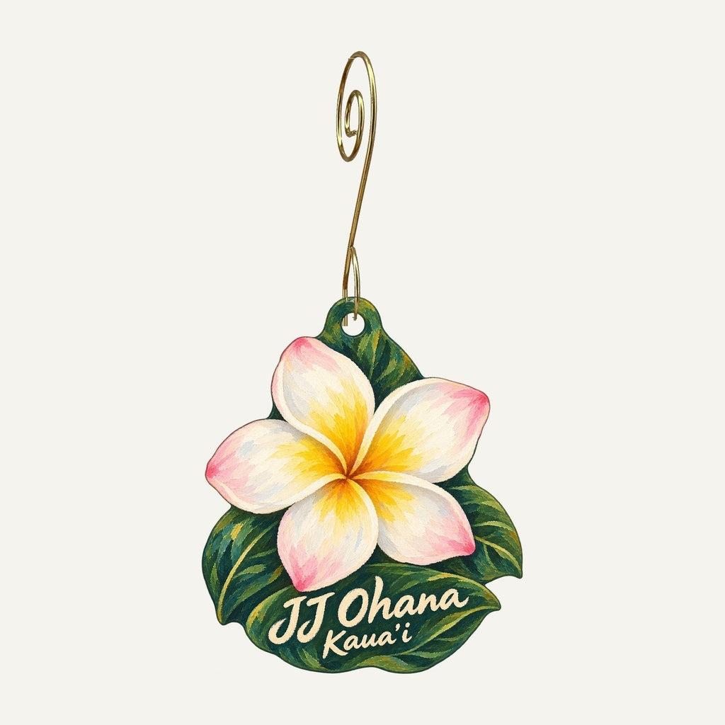 JJ Ohana Logo custom wood ornament OC1121 hanging on hook