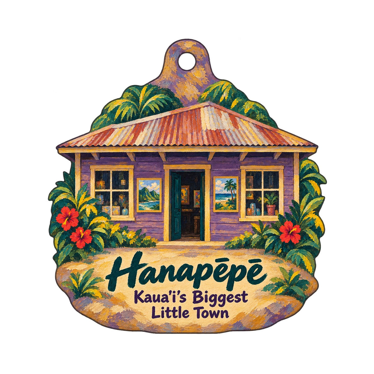 JJ Ohana Town Icon custom wood ornament OC1123 on white