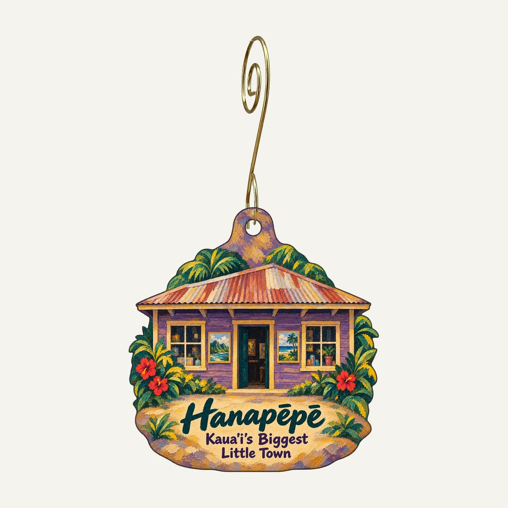 JJ Ohana Town Icon custom wood ornament OC1123 hanging on hook