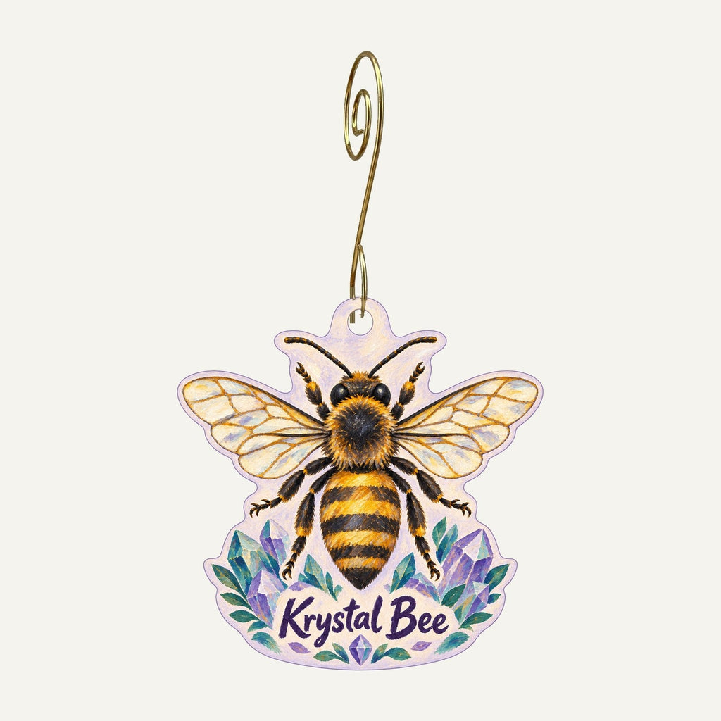 Krystal Bee, LLC Logo custom wood ornament OC1124 hanging on hook