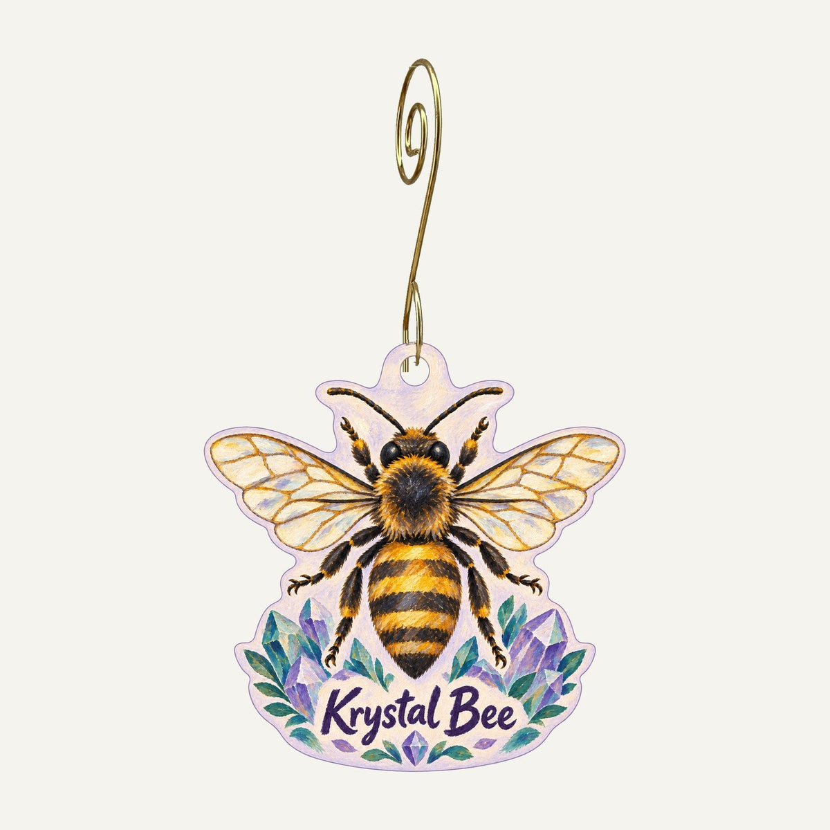 Krystal Bee, LLC Logo custom wood ornament OC1124 hanging on hook
