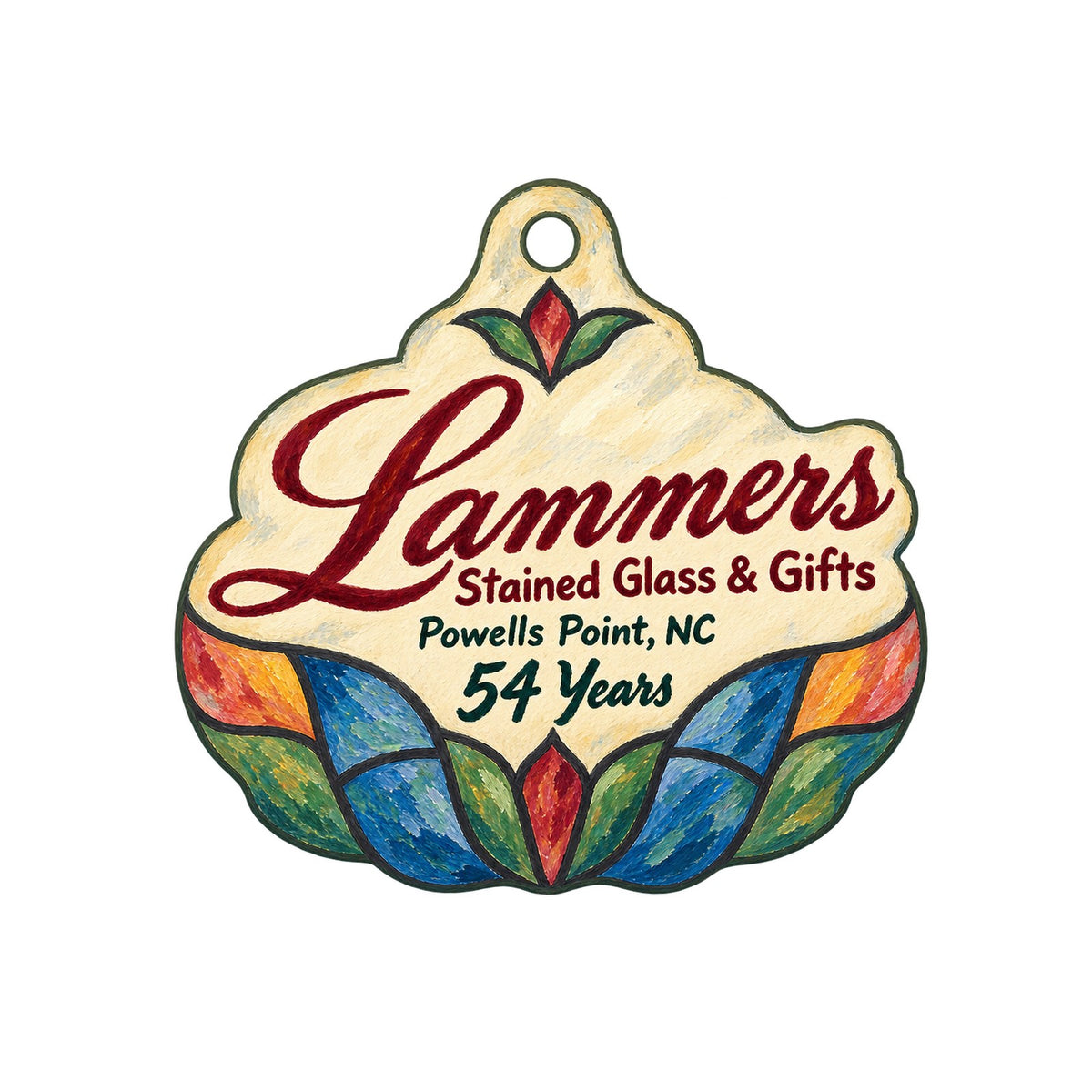 Lammers Stained Glass & Gifts Logo custom wood ornament OC1127 on white