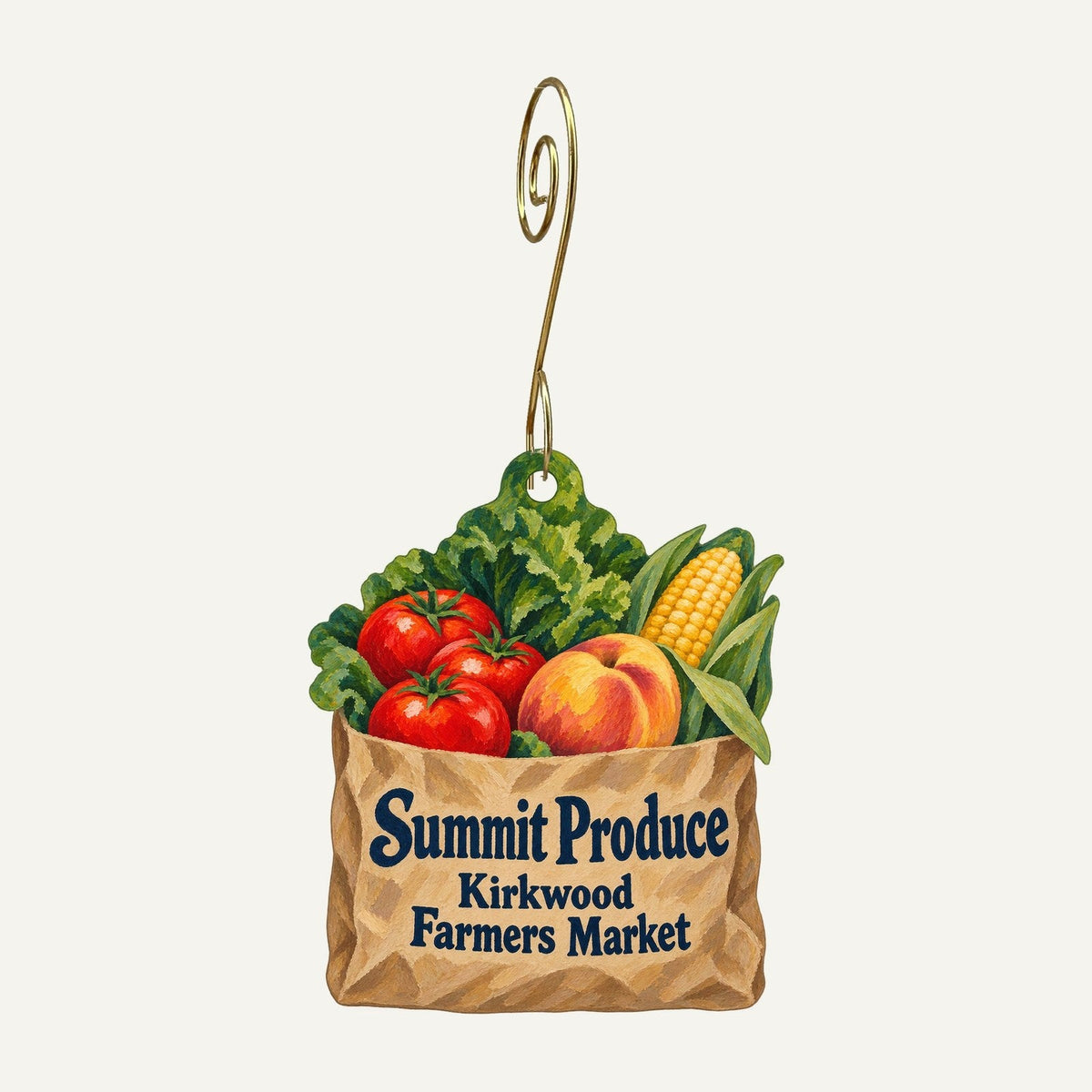 Summit Produce at Kirkwood Farmers Market Logo custom wood ornament OC1133 hanging on hook