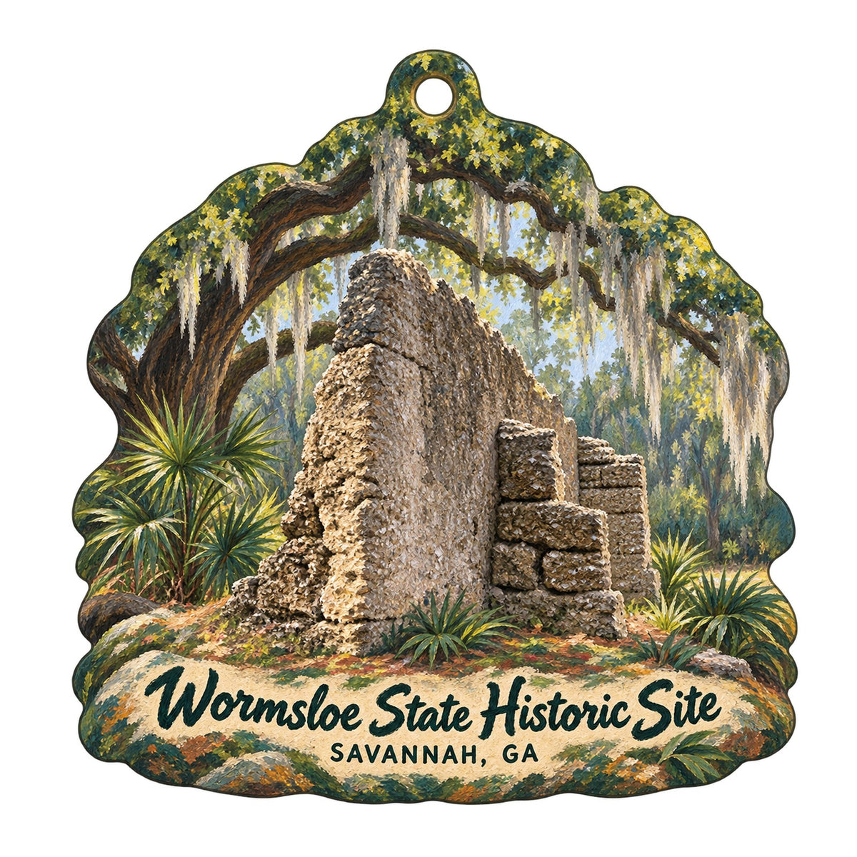 Wormsloe State Historic Site Logo custom wood ornament OC113 on white