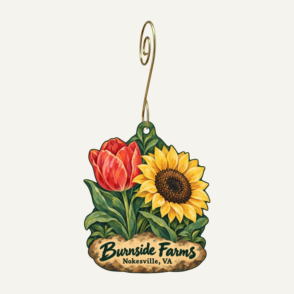 Burnside Farms Logo custom wood ornament OC1145 hanging on hook