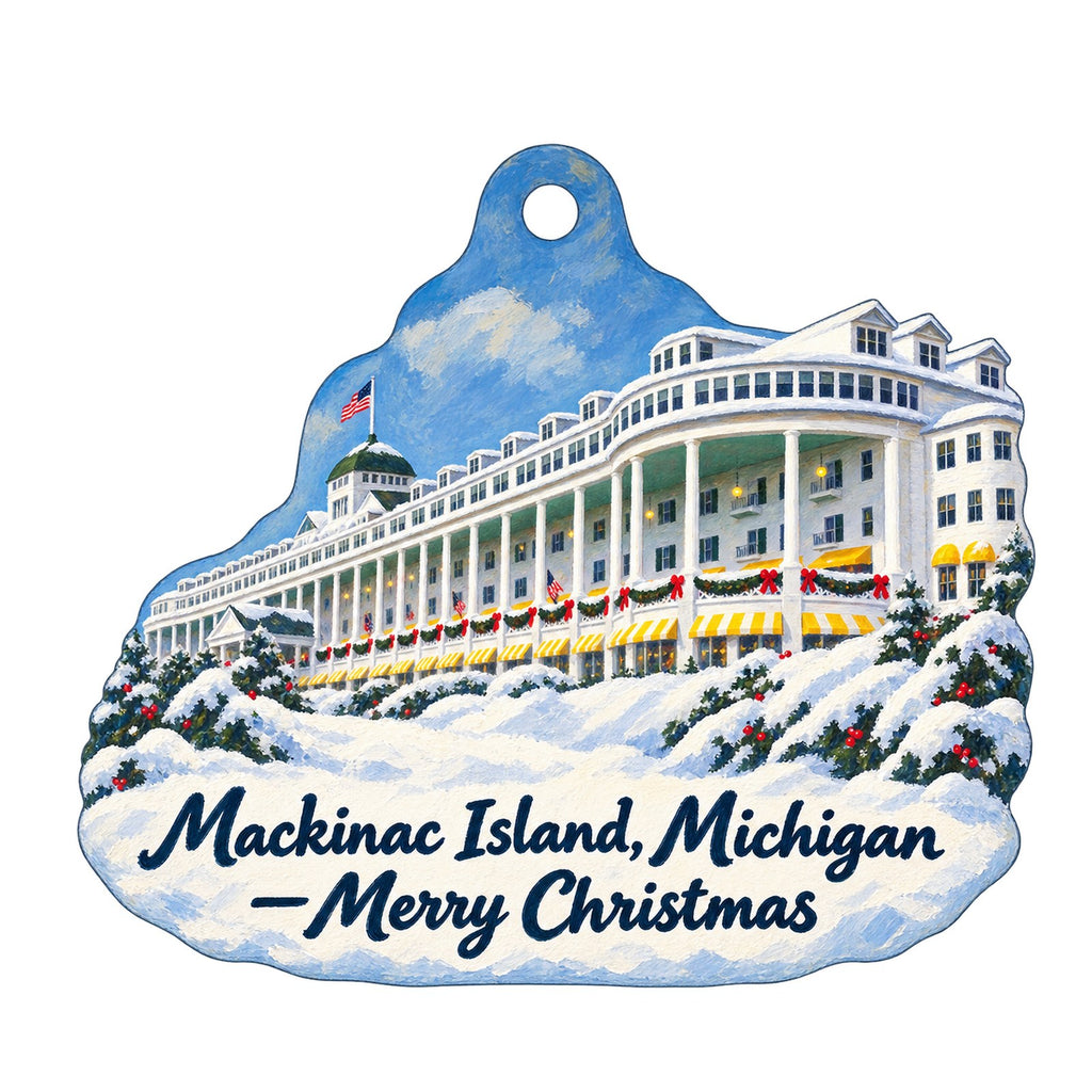 Original Mackinac Island Butterfly House & Insect World Christmas custom wood ornament OC1149 on white