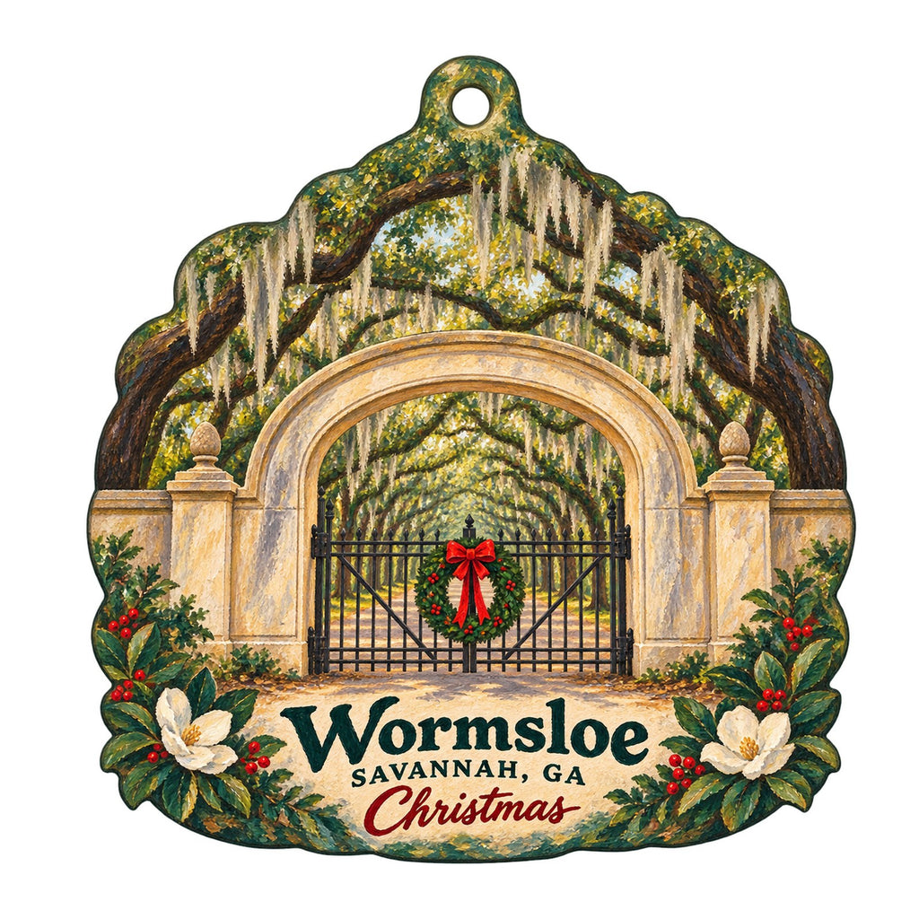 Wormsloe State Historic Site Christmas custom wood ornament OC114 on white