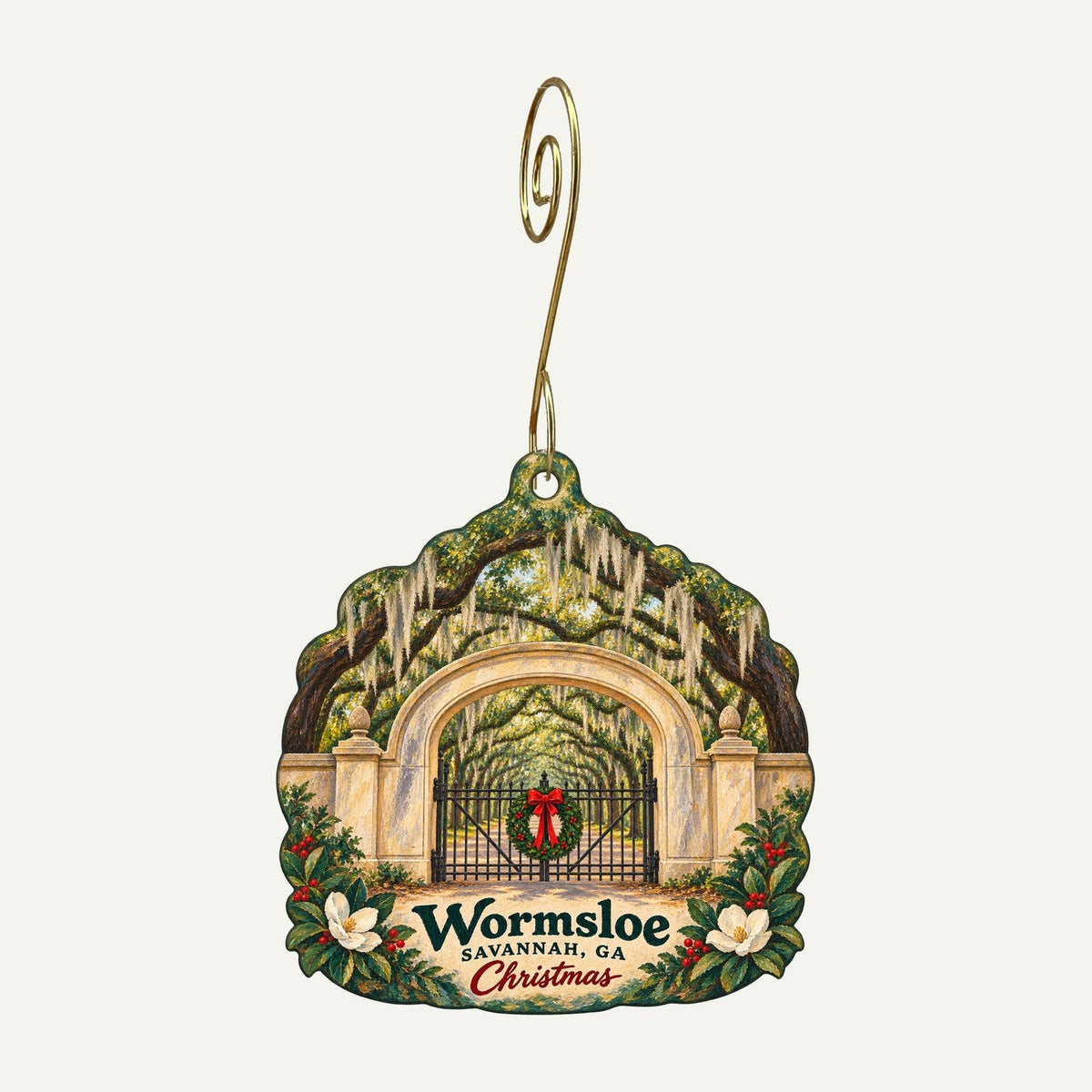 Wormsloe State Historic Site Christmas custom wood ornament OC114 hanging on hook