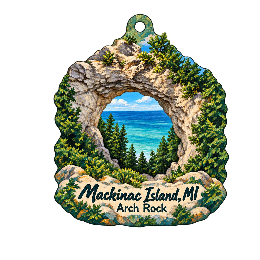 Original Mackinac Island Butterfly House & Insect World Town Icon custom wood ornament OC1150 on white