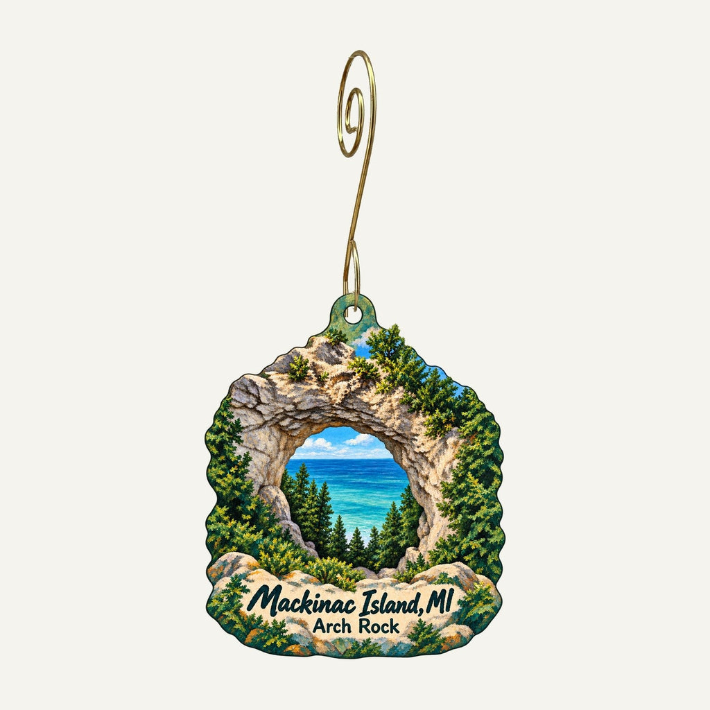 Original Mackinac Island Butterfly House & Insect World Town Icon custom wood ornament OC1150 hanging on hook