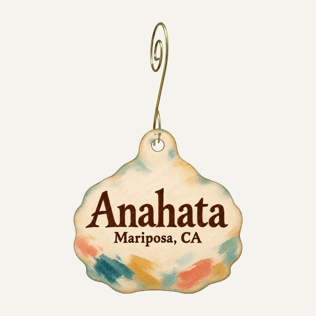 Anahata Logo custom wood ornament OC1154 hanging on hook