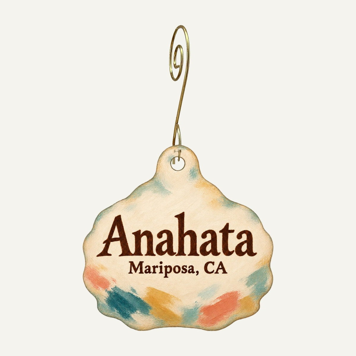 Anahata Logo custom wood ornament OC1154 hanging on hook