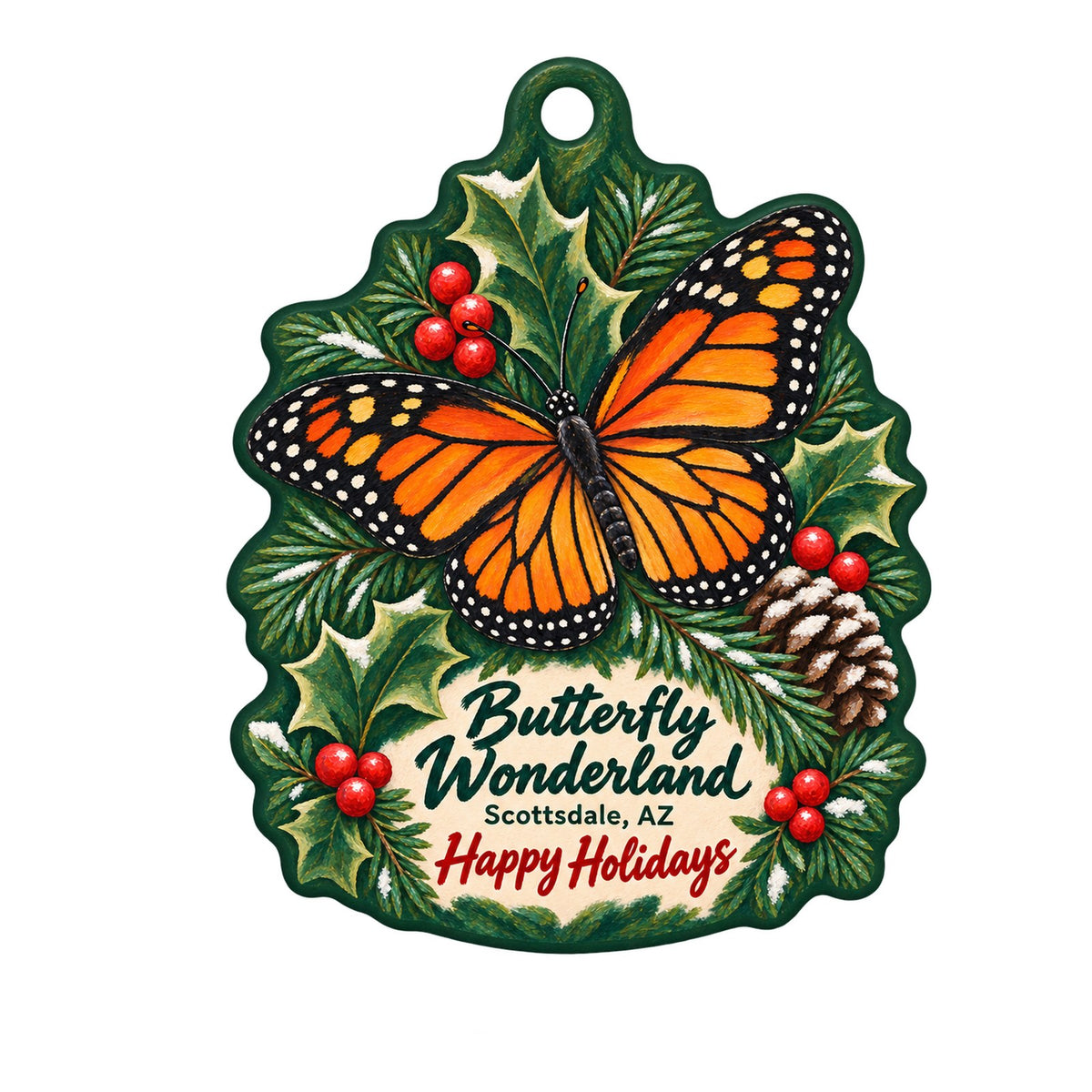 Butterfly Wonderland Christmas custom wood ornament OC1167 on white