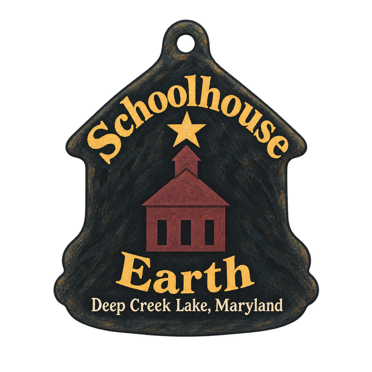 Schoolhouse Earth Logo custom wood ornament OC1169 on white