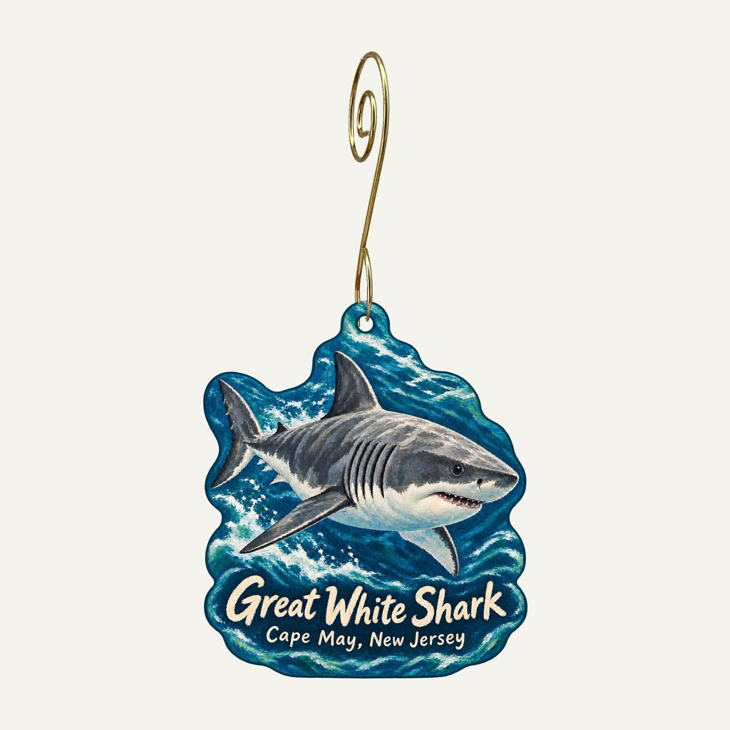 Great White Shark LLC Logo custom wood ornament OC1175 hanging on hook