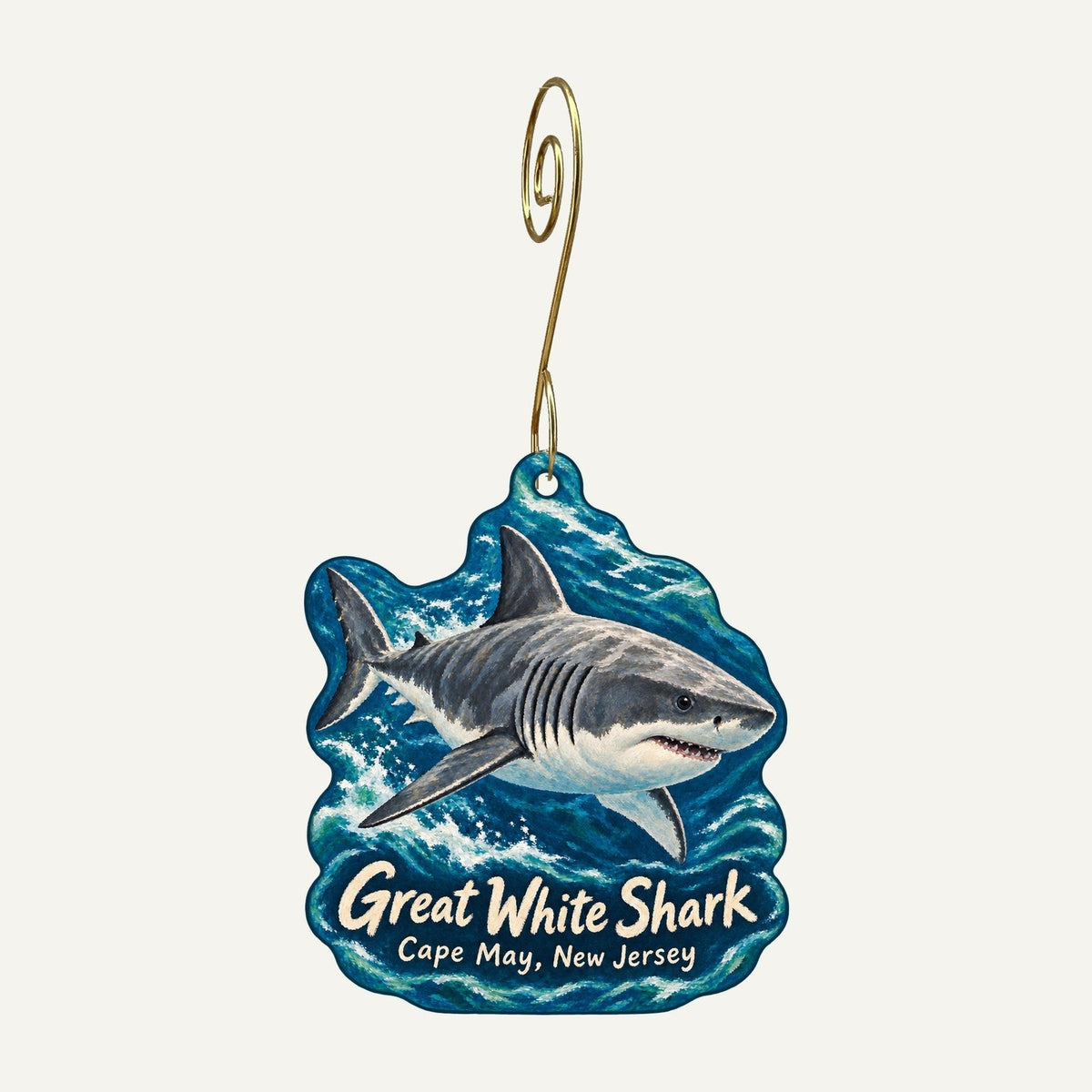 Great White Shark LLC Logo custom wood ornament OC1175 hanging on hook