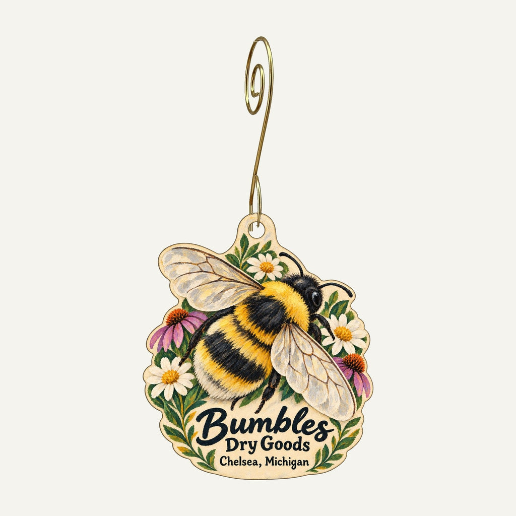 Bumbles Dry Goods Logo custom wood ornament OC1184 hanging on hook