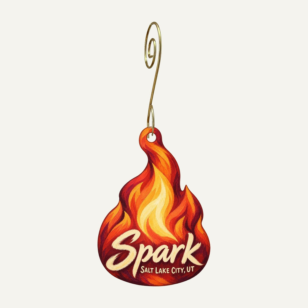 Spark Logo custom wood ornament OC1193 hanging on hook