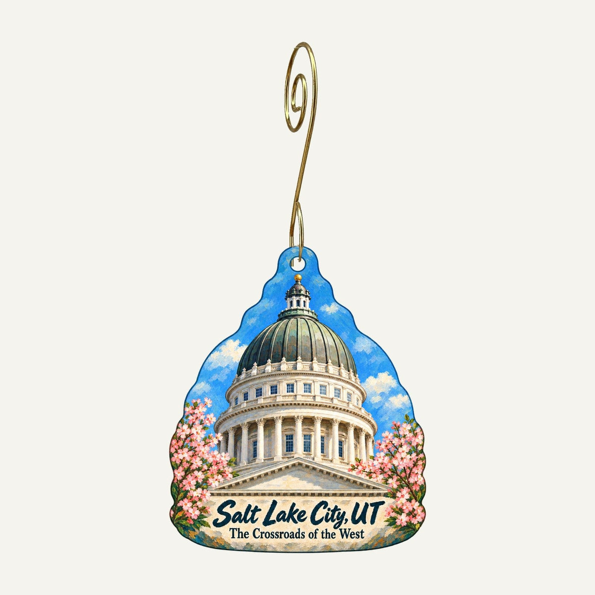 Spark Town Icon custom wood ornament OC1195 hanging on hook