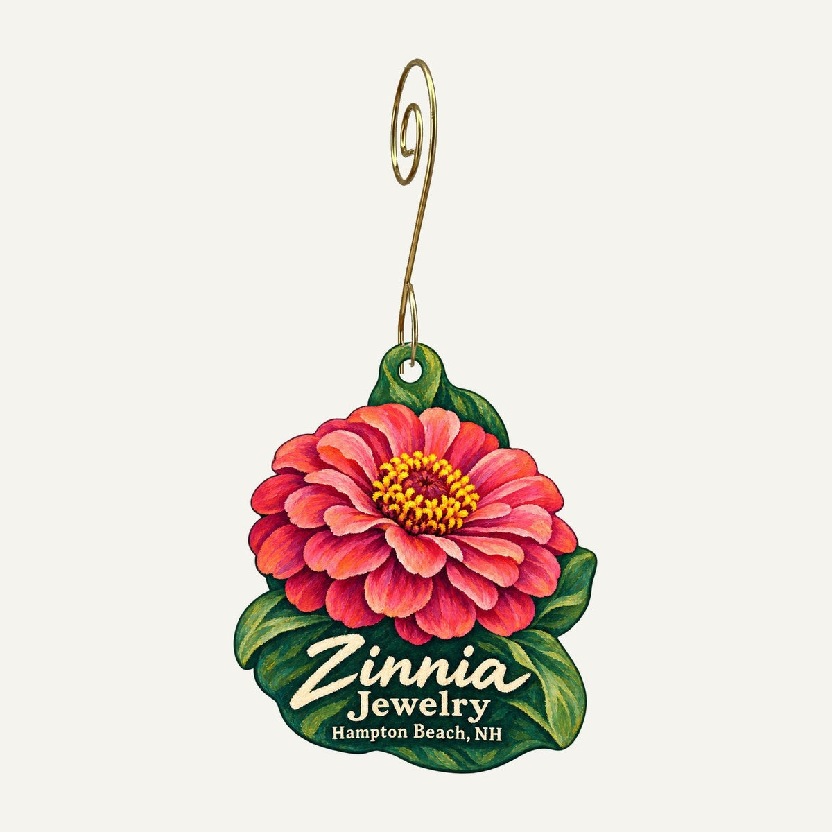 Zinnia Jewelry Logo custom wood ornament OC1196 hanging on hook