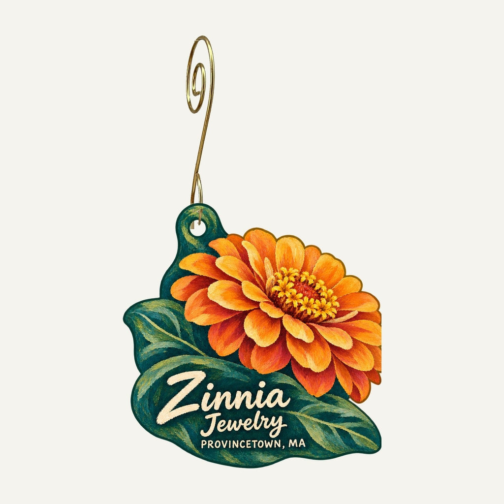 Zinnia Jewelry Logo custom wood ornament OC1199 hanging on hook