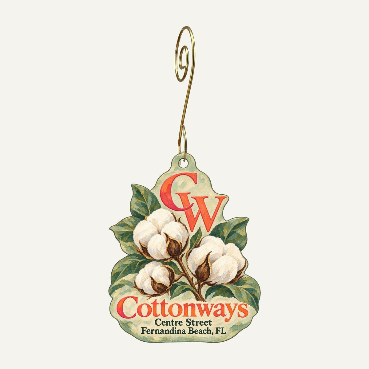 Cottonways Logo custom wood ornament OC119 hanging on hook