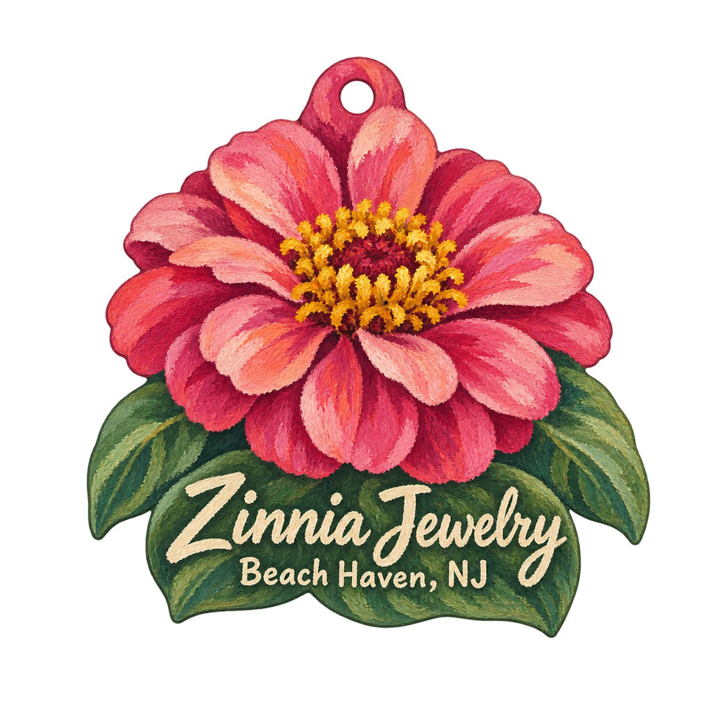 Zinnia Jewelry Logo custom wood ornament OC1202 on white