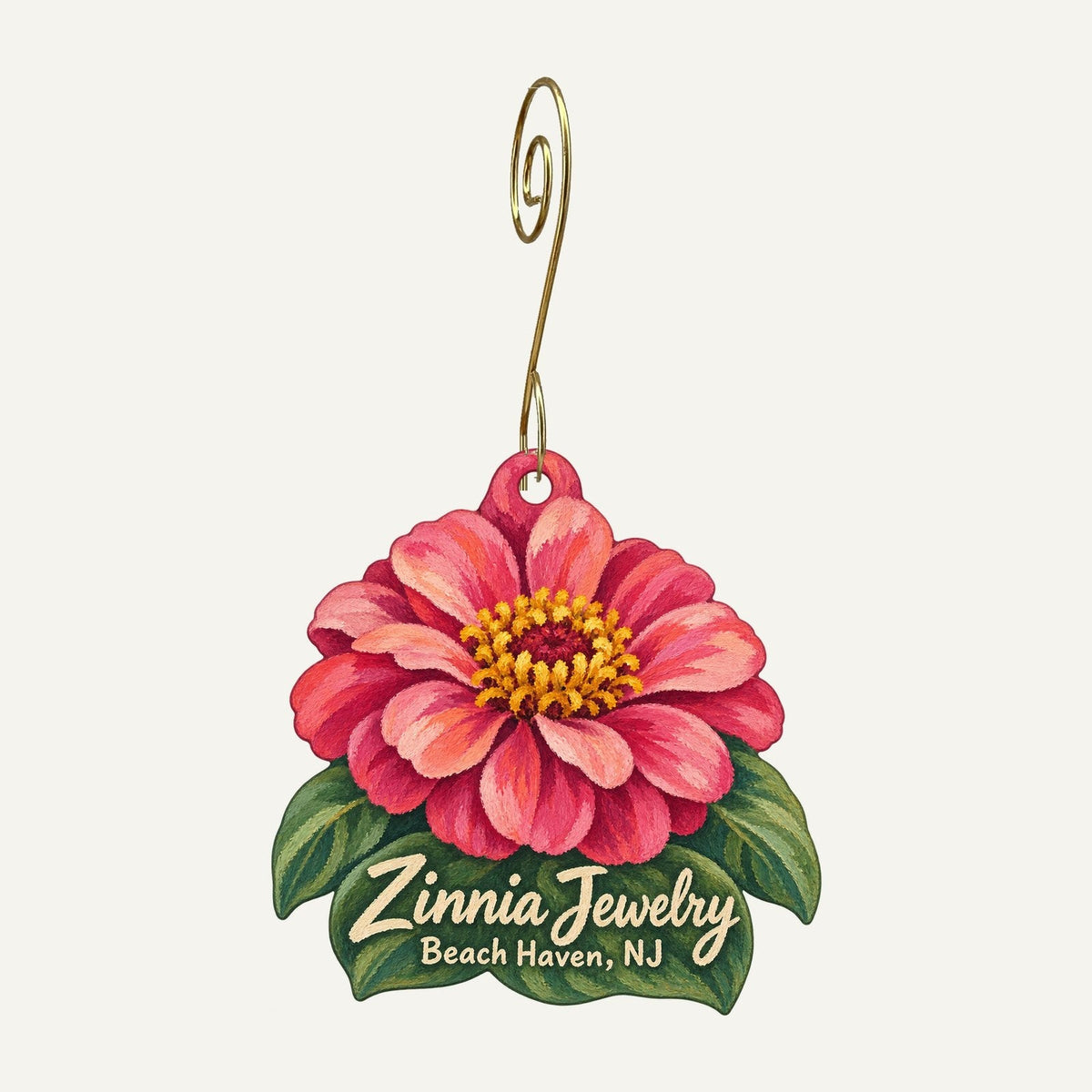 Zinnia Jewelry Logo custom wood ornament OC1202 hanging on hook