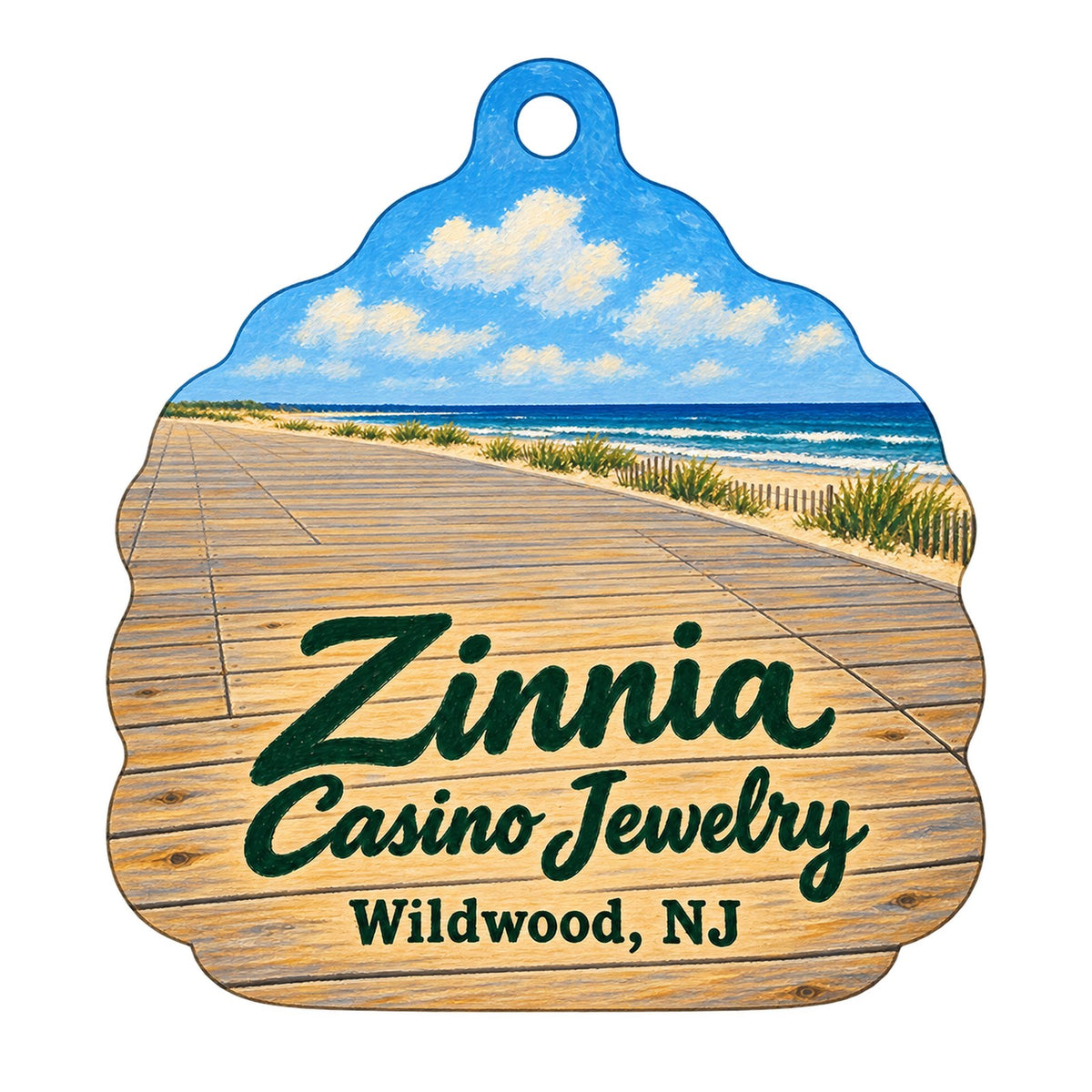 Zinnia - Casino Jewelry Logo custom wood ornament OC1205 on white