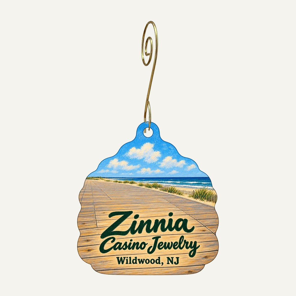 Zinnia - Casino Jewelry Logo custom wood ornament OC1205 hanging on hook