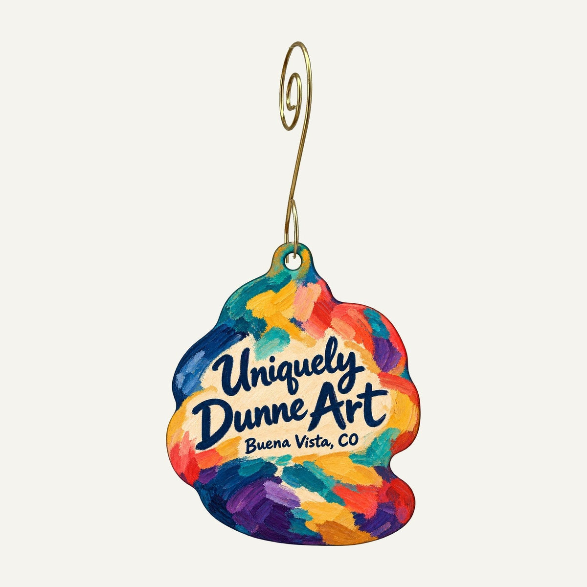 Uniquely Dunne Art Logo custom wood ornament OC1208 hanging on hook