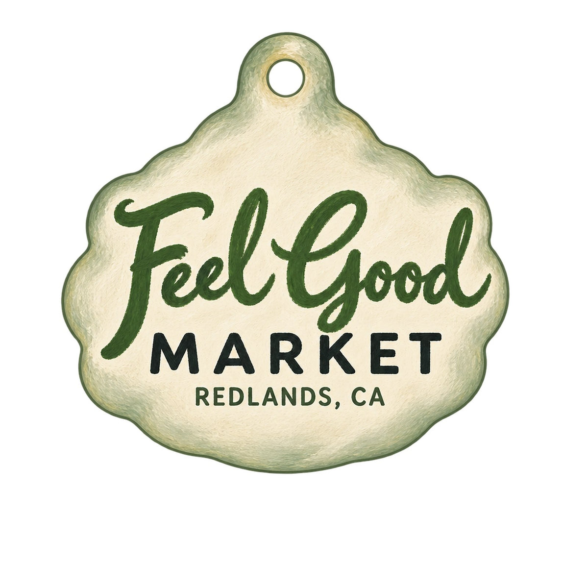 Feel Good Market Logo custom wood ornament OC1217 on white