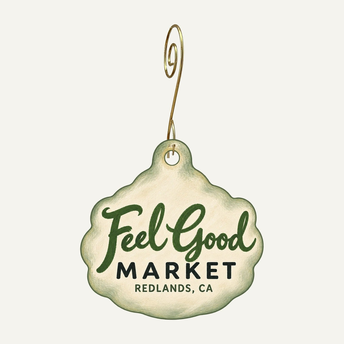 Feel Good Market Logo custom wood ornament OC1217 hanging on hook