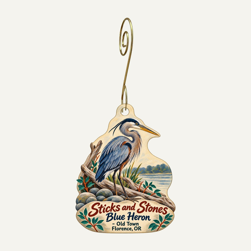 Sticks and Stones / Blue Heron Logo custom wood ornament OC1223 hanging on hook