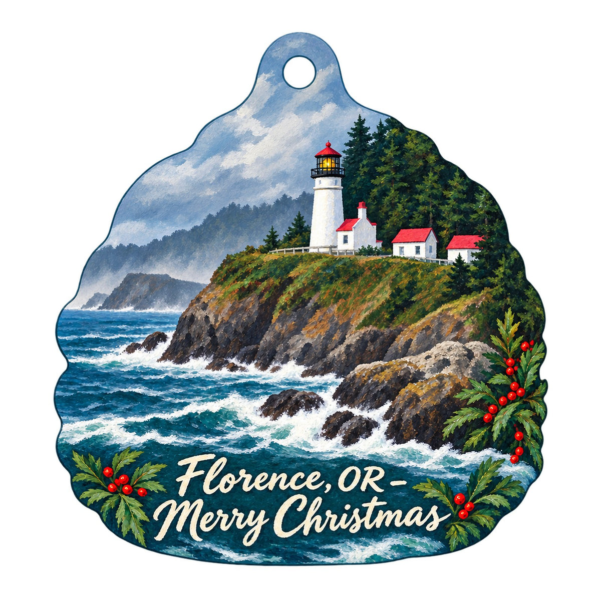 Sticks and Stones / Blue Heron Christmas custom wood ornament OC1224 on white