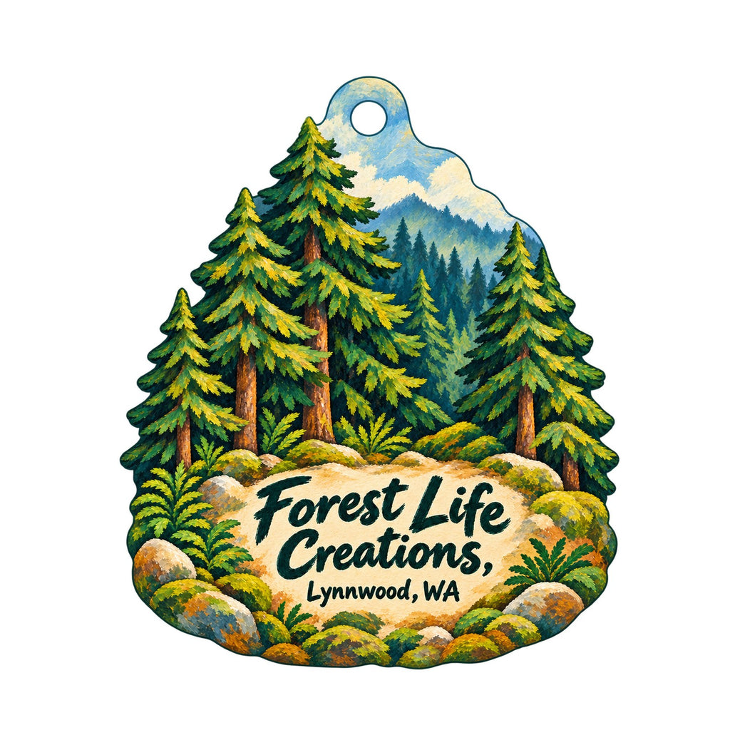 Forest Life Creations Logo custom wood ornament OC1229 on white
