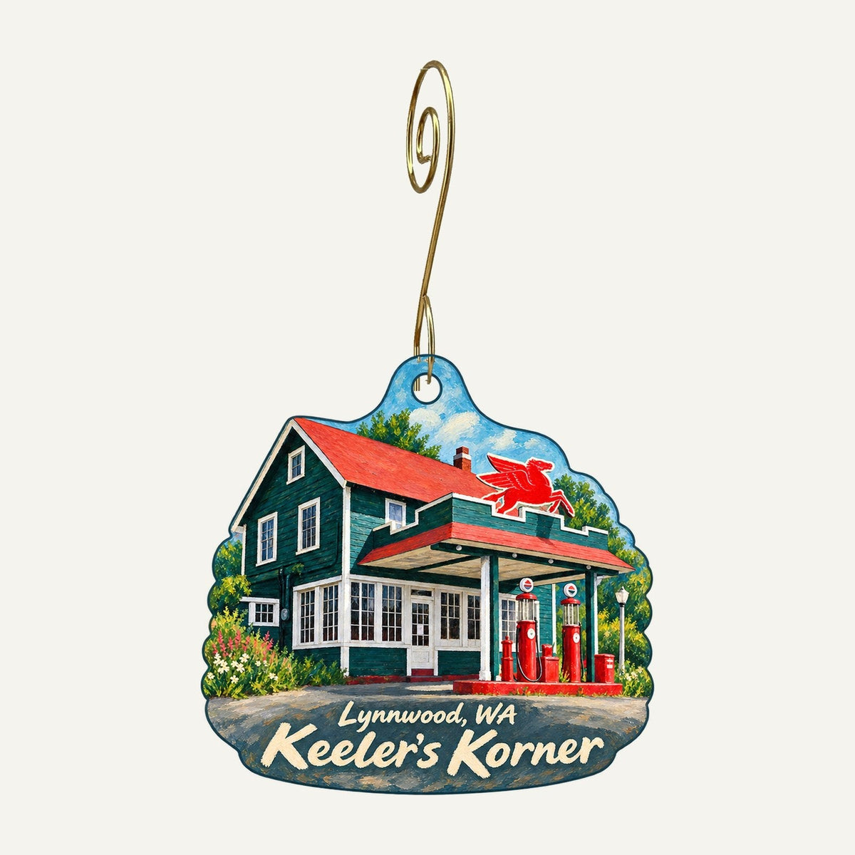 Forest Life Creations Town Icon custom wood ornament OC1231 hanging on hook