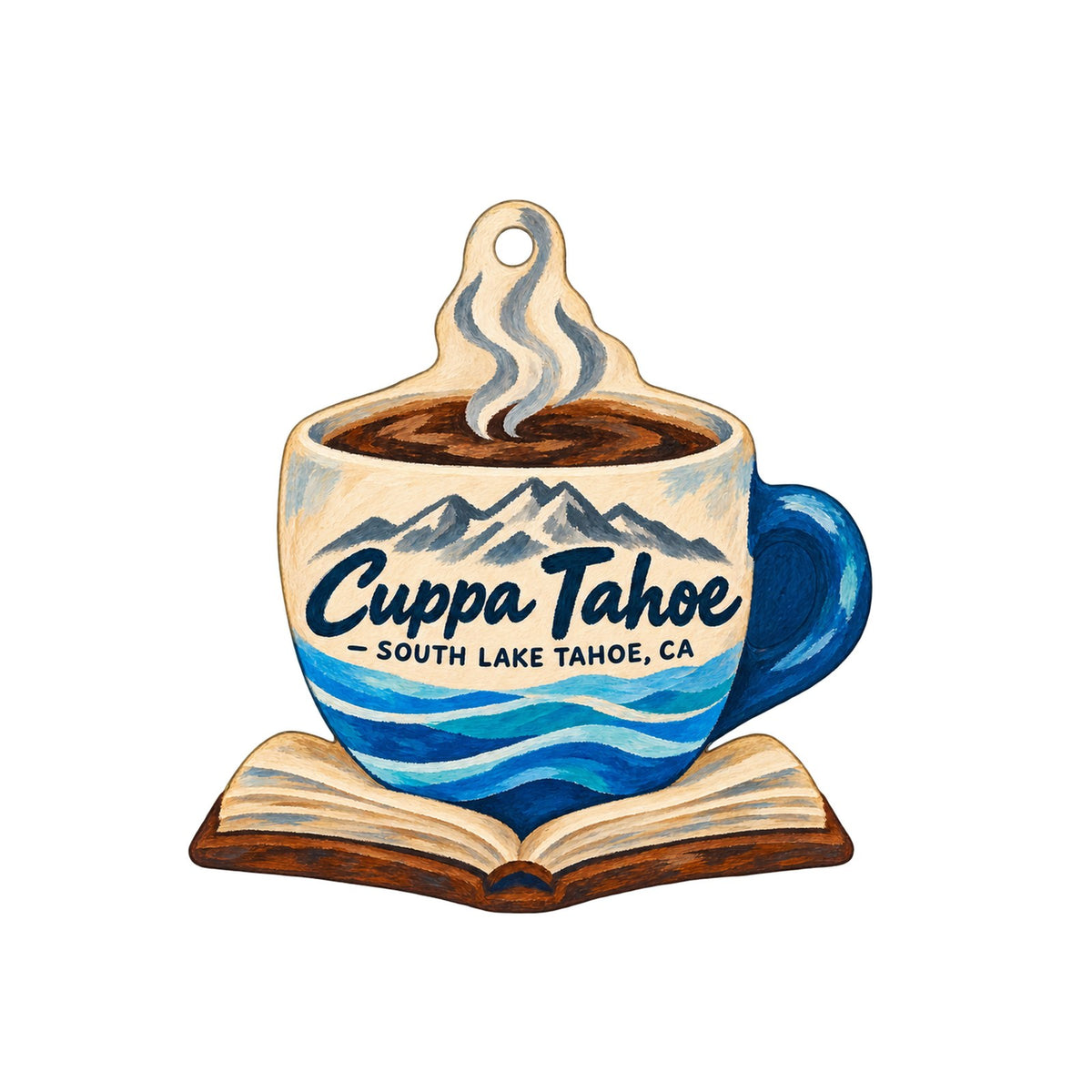 Cuppa Tahoe Logo custom wood ornament OC1238 on white