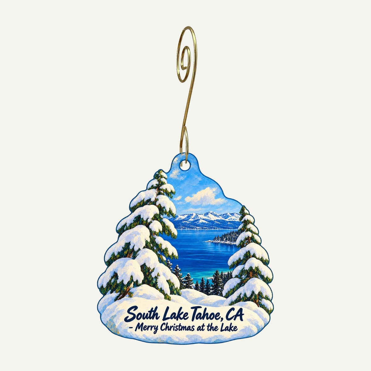 Cuppa Tahoe Christmas custom wood ornament OC1239 hanging on hook